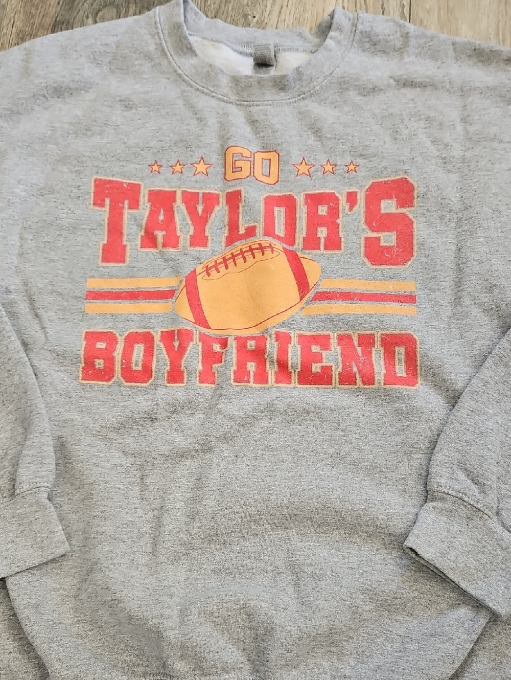 Gray Womens Sweatshirt with Red & Gold Football Graphic